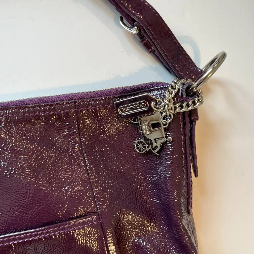 Coach Leather HOBO Shoulder Bag, Purple Patent Leather with HANG TAGS zip close